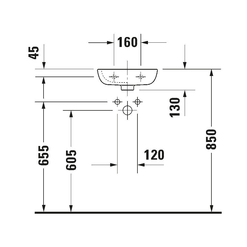 Duravit 7053600082 - Væghængt håndvask D-CODE 36 x 27 cm, keramik, blank hvid