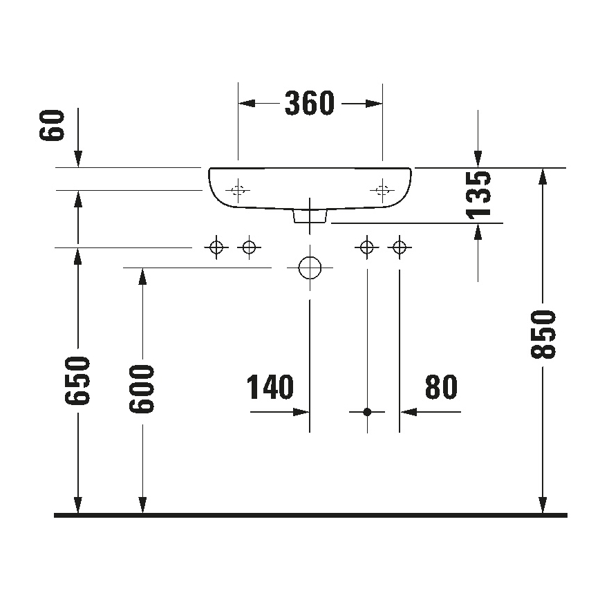 Duravit 7065000092 - Væghængt håndvask D-CODE 50x22 cm, keramik/højglans hvid