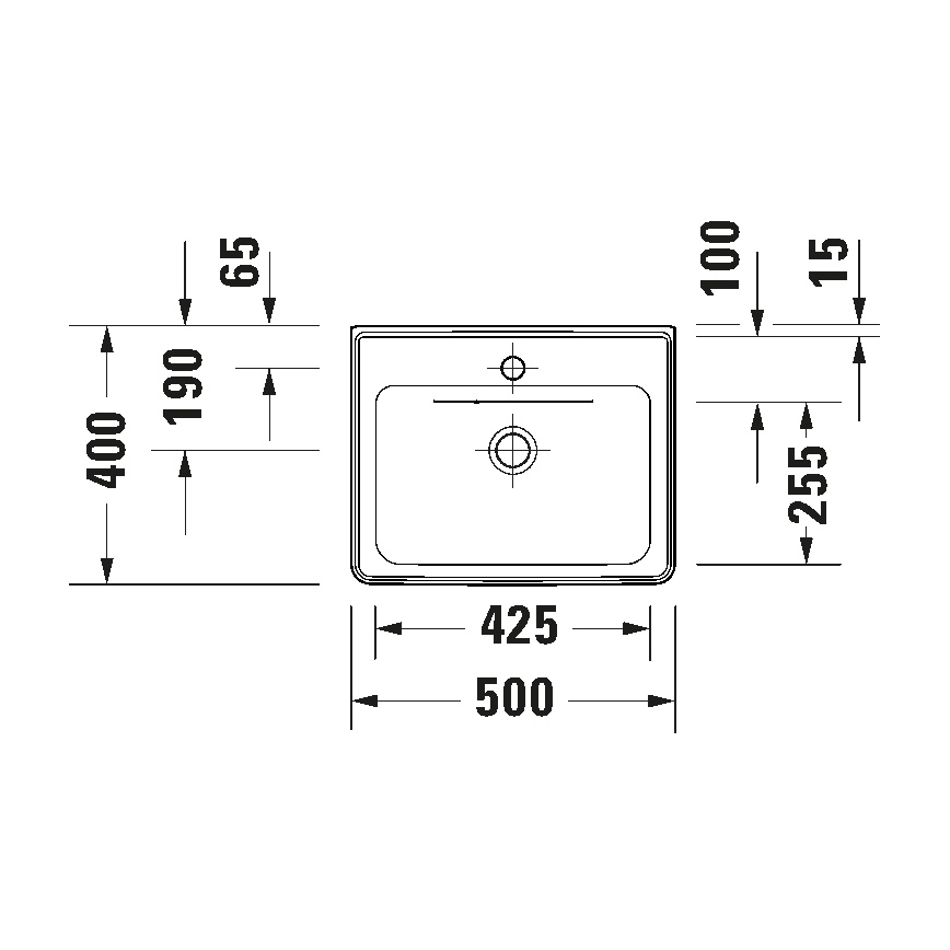 Duravit 742500060 - Væghængt håndvask D-NEO 50 x 40 cm, keramisk, højglans hvid