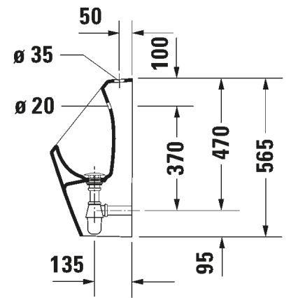 Duravit 828300000 - Urinal Rimless D-CODE med topindløb, bagudafløb, keramik/højglans hvid