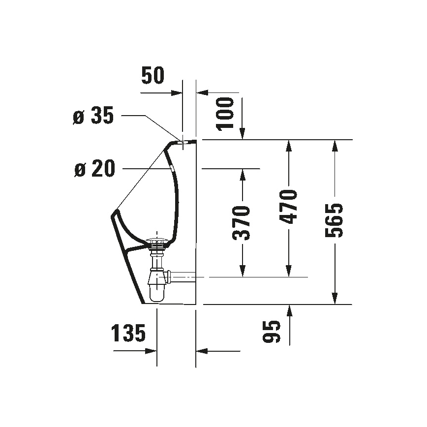 Duravit 828300000 - Urinal Rimless D-CODE med topindløb, bagudafløb, keramik/højglans hvid