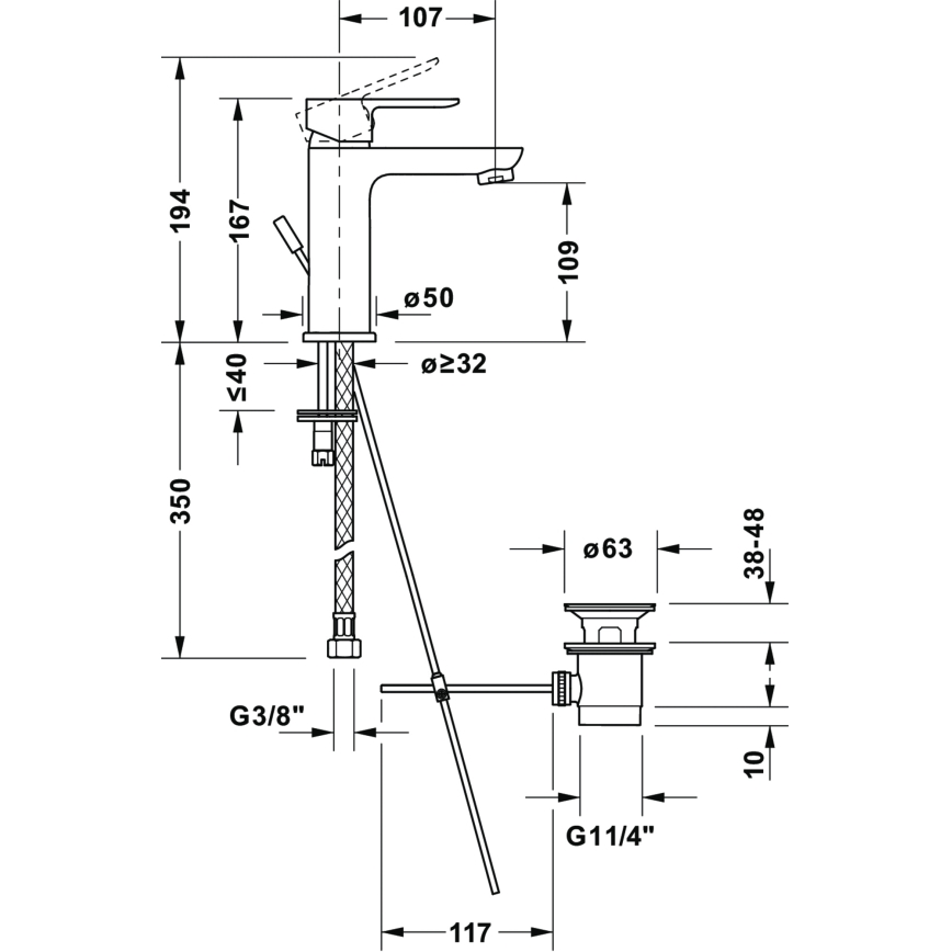 Duravit DC1023001046 - Håndvaskarmatur + bundventil D-CODE mat sort