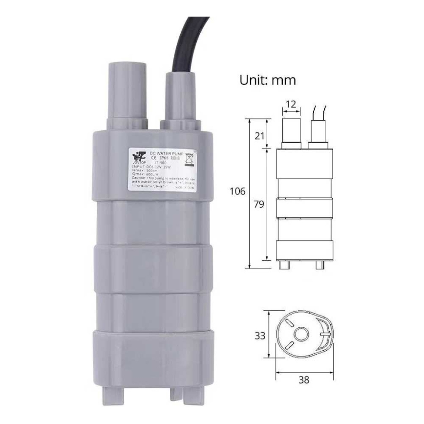 Dykpumpe 12 V, 600 l/t
