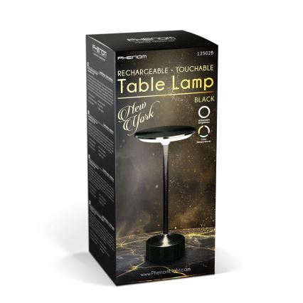 LED dæmpbar genopladelig bordlampe NEW YORK LED/1,8W/5V 2700K/4000K/6500K 1200 mAh sort
