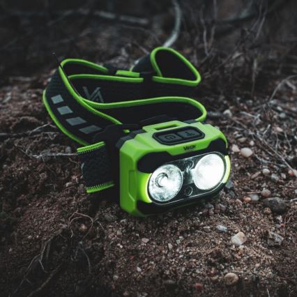 Dæmpbar genopladelig pandelampe med sensor og rødt lys LED/10W/5V/3xAAA IP44 600 lm 1200 mAh