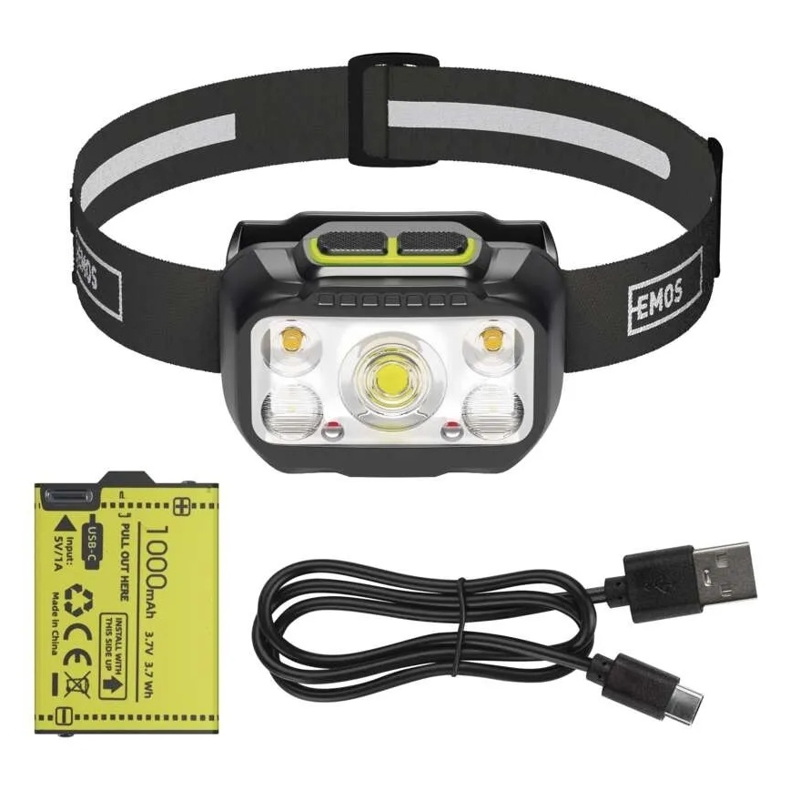 Dæmpbar genopladelig pandelampe LED/3xAAA/1000 mAh 3,7V