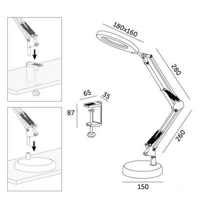 Dæmpbar LED-bordlampe med forstørrelsesglas 2-i-1 AURIQ LOUPE LED/10W/5V 3000/4000/6500K hvid