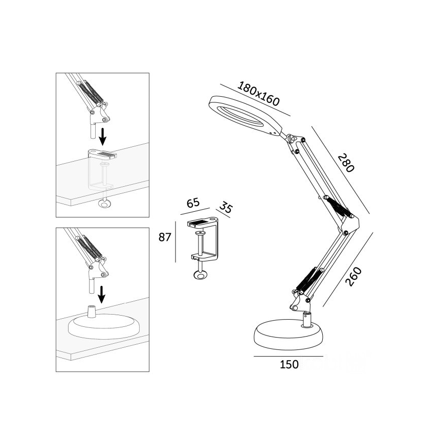 Dæmpbar LED-bordlampe med forstørrelsesglas 2-i-1 AURIQ LOUPE LED/10W/5V 3000/4000/6500K hvid