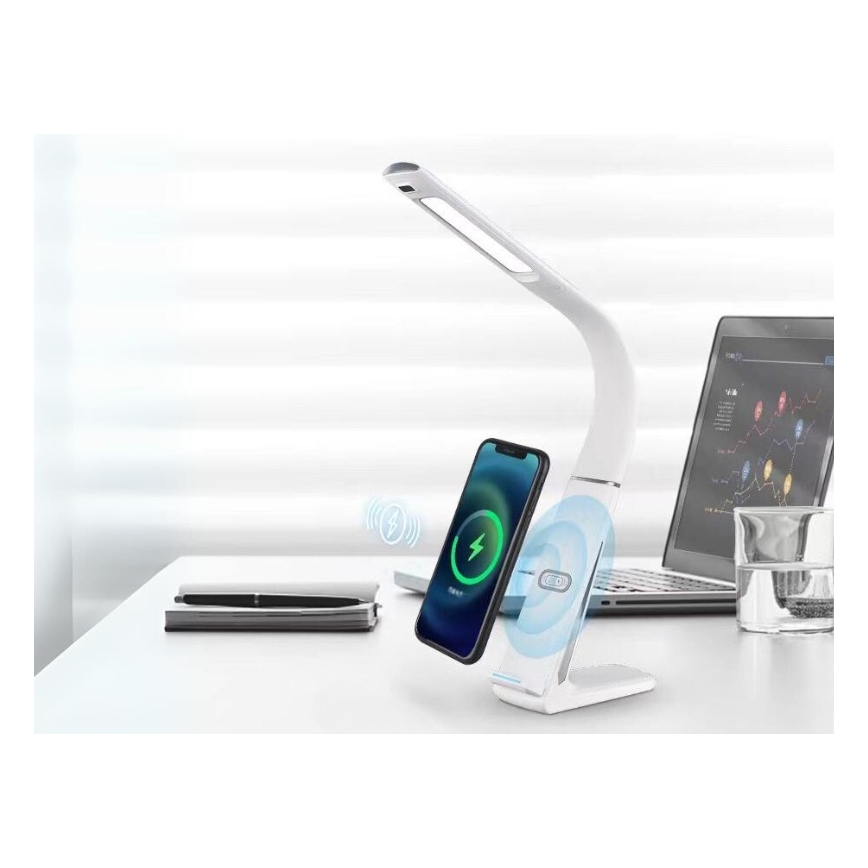 Dæmpbar LED-bordlampe med trådløs opladning og bevægelsessensor LORD EVO LED/8W/230V 3000K/4500K/6000K hvid