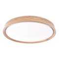 Dæmpbar LED-loftlampe ILVI, 45 W, 230 V, 2700–6500 K, Ø 50 cm, i trælook + fjernbetjening
