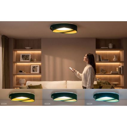 LED dæmpbar loftlampe SMART GALAXY MODERN LED/24W/230V 3000-6500K Ø 55 cm grøn/guld + fjernbetjening