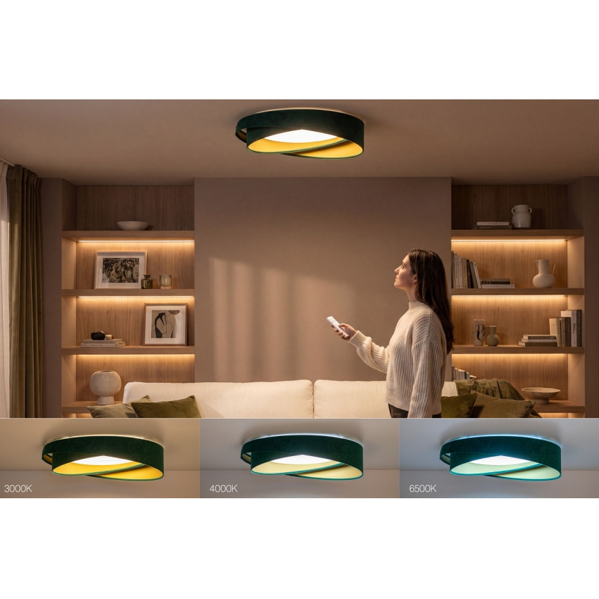 LED dæmpbar loftlampe SMART GALAXY MODERN LED/24W/230V 3000-6500K Ø 55 cm grøn/guld + fjernbetjening