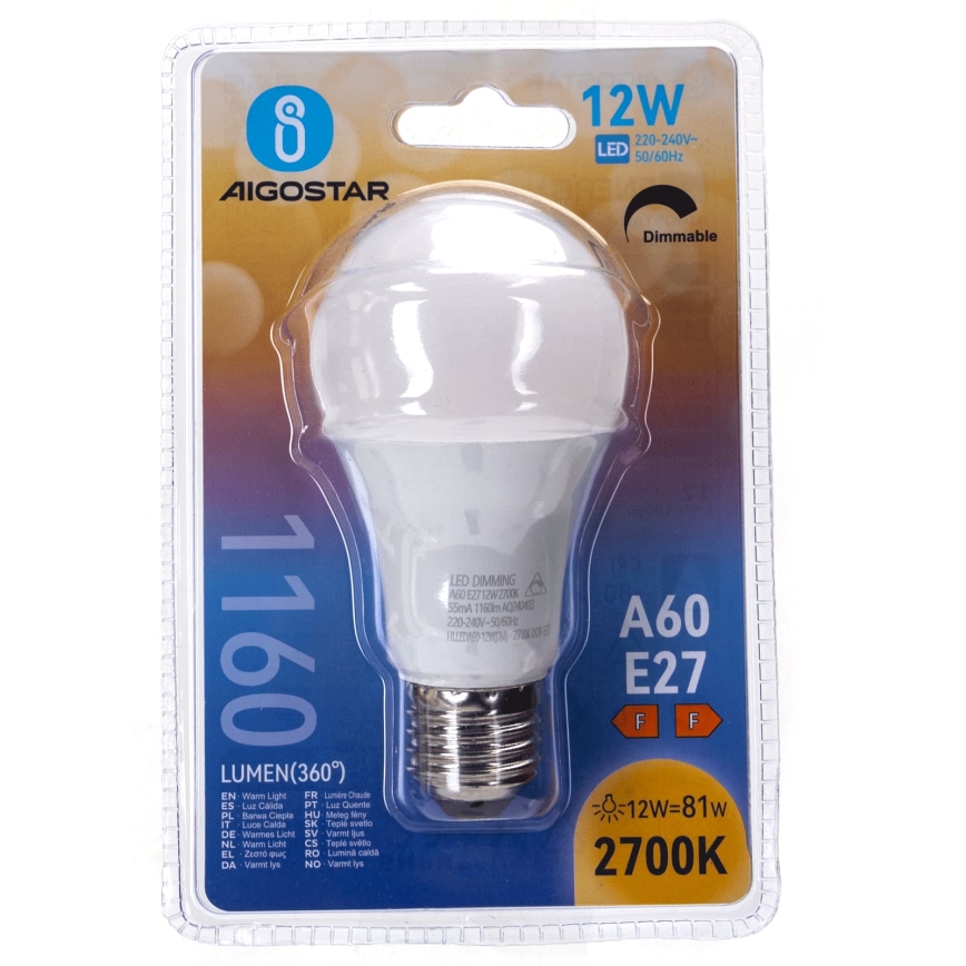 Dæmpbar LED-pære A60 E27/12W/230V 2700K - Aigostar