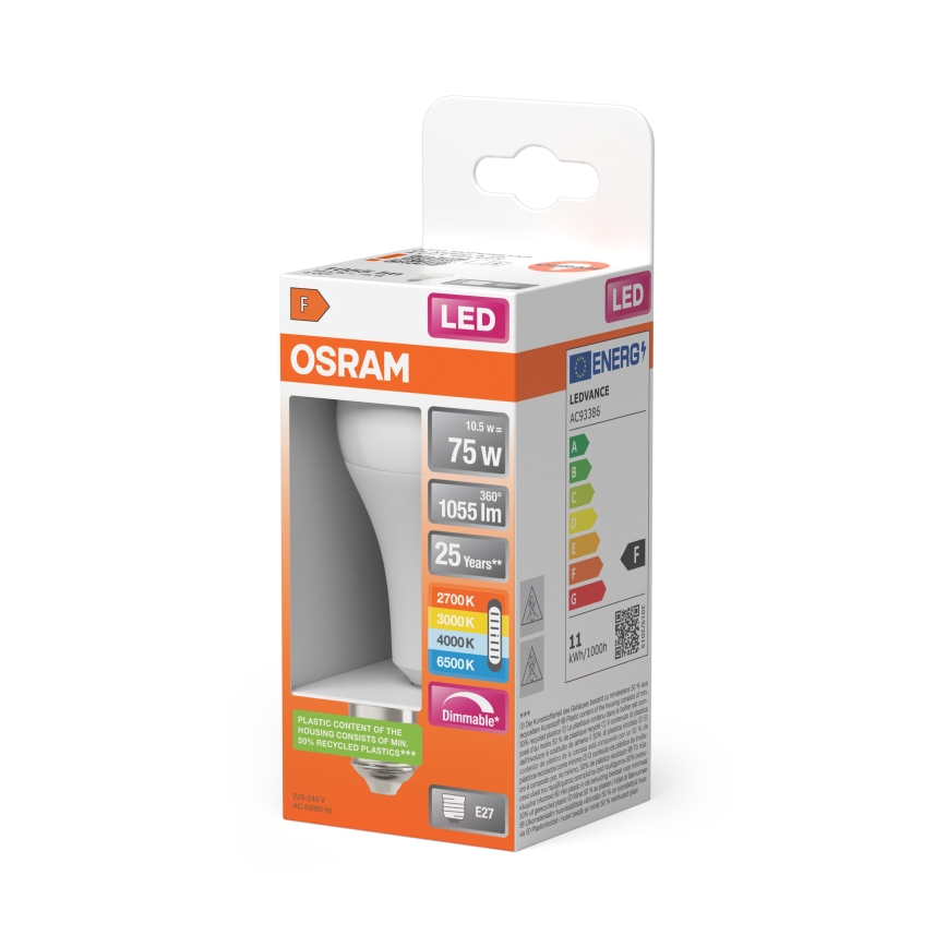 Dæmpbar LED-pære CLASSIC A60 E27/10,5W/230V 2700/3000/4000/6500K - Osram