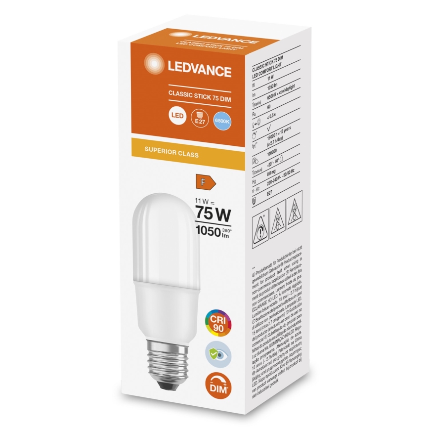 Dæmpbar LED-pære E27/11W/230V 6500K CRI 90 - Ledvance
