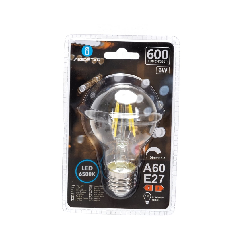 Dæmpbar LED-pære FILAMENT A60 E27/6W/230V 6500K - Aigostar