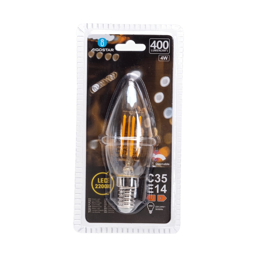 Dæmpbar LED-pære FILAMENT C35 E14/4W/230V 2200K - Aigostar