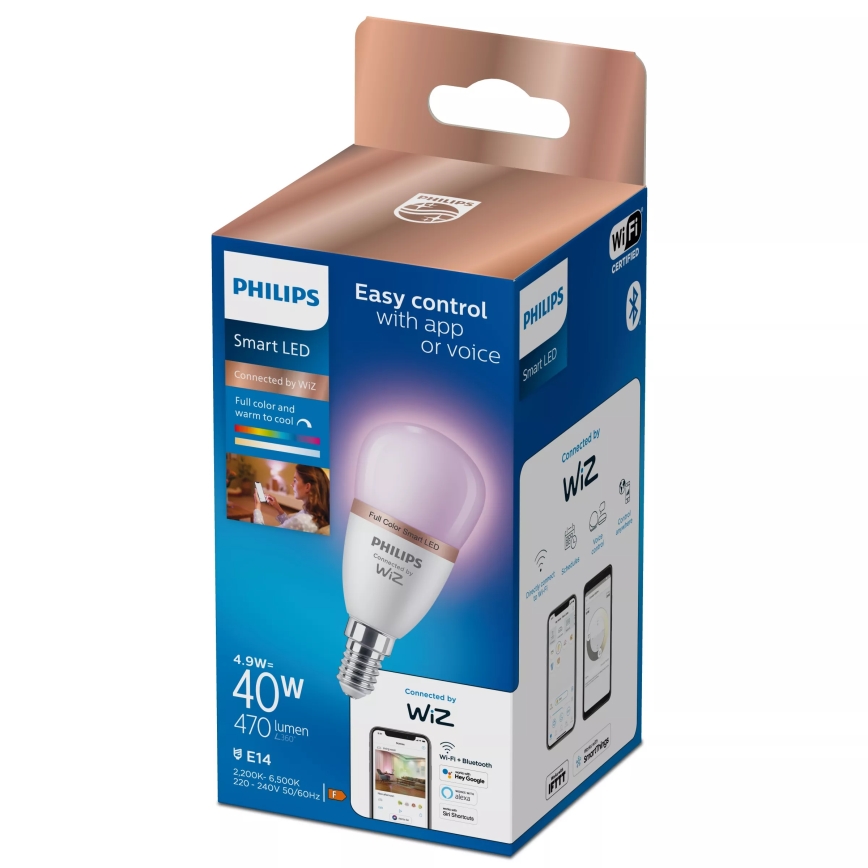 Philips SMART LED RGB-dæmpbar pære P45 E14/4,9W/230V 2200-6500K CRI 90