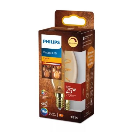 Dæmpbar LED-pære VINTAGE Philips B35 E14/3,1W/230V 2200K CRI 90