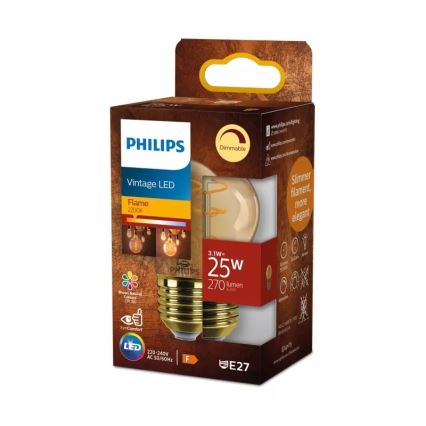 Dæmpbar LED-pære VINTAGE Philips P45 E27/3,1W/230V 2200K CRI 90