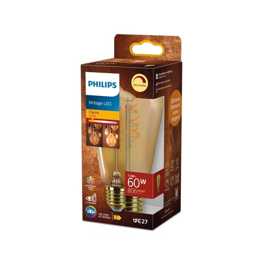 Dæmpbar LED-pære VINTAGE Philips ST64 E27/7,3W/230V 2200K CRI 90