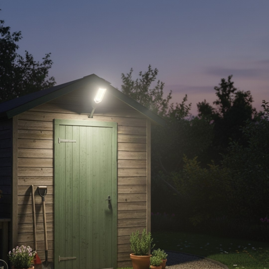 Dæmpbar LED-solcelledrevet gadelampe med sensor VENICE LED/50W/3,2V 4000 mAh IP65, sort + fjernbetjening