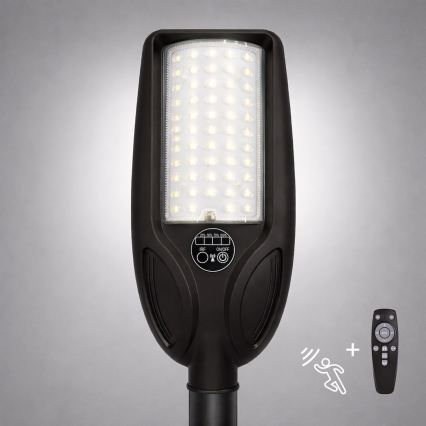 Dæmpbar LED-solcelledrevet gadelampe med sensor VENICE LED/50W/3,2V 4000 mAh IP65, sort + fjernbetjening