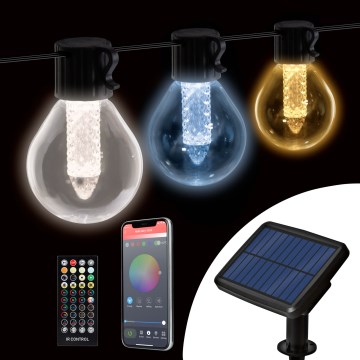 Dæmpbar LED solcelledrevet lyskæde 15 x LED/1,5W/3,7/5V 2700-10000K 2200 mAh 9 m IP65 sort + fjernbetjening