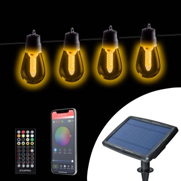 Dæmpbar LED-solcelledrevet lyskæde 25xLED/1,5W/3,7/5V 2700-10000K 2200 mAh 15 m IP65 sort + fjernbetjening