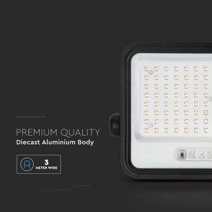 Dæmpbar LED-solcelleprojektør LED/200W/3,2V 2000-8000K IP65 10000 mAh sort + fjernbetjening
