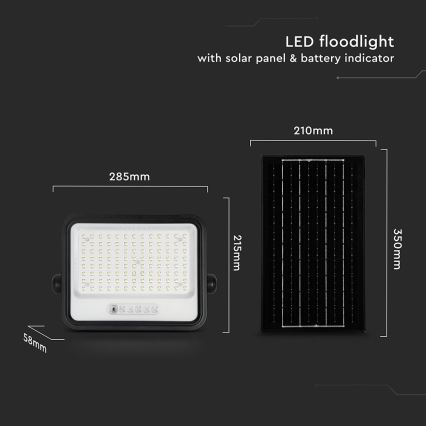 Dæmpbar LED-solcelleprojektør LED/200W/3,2V 2000-8000K IP65 10000 mAh sort + fjernbetjening