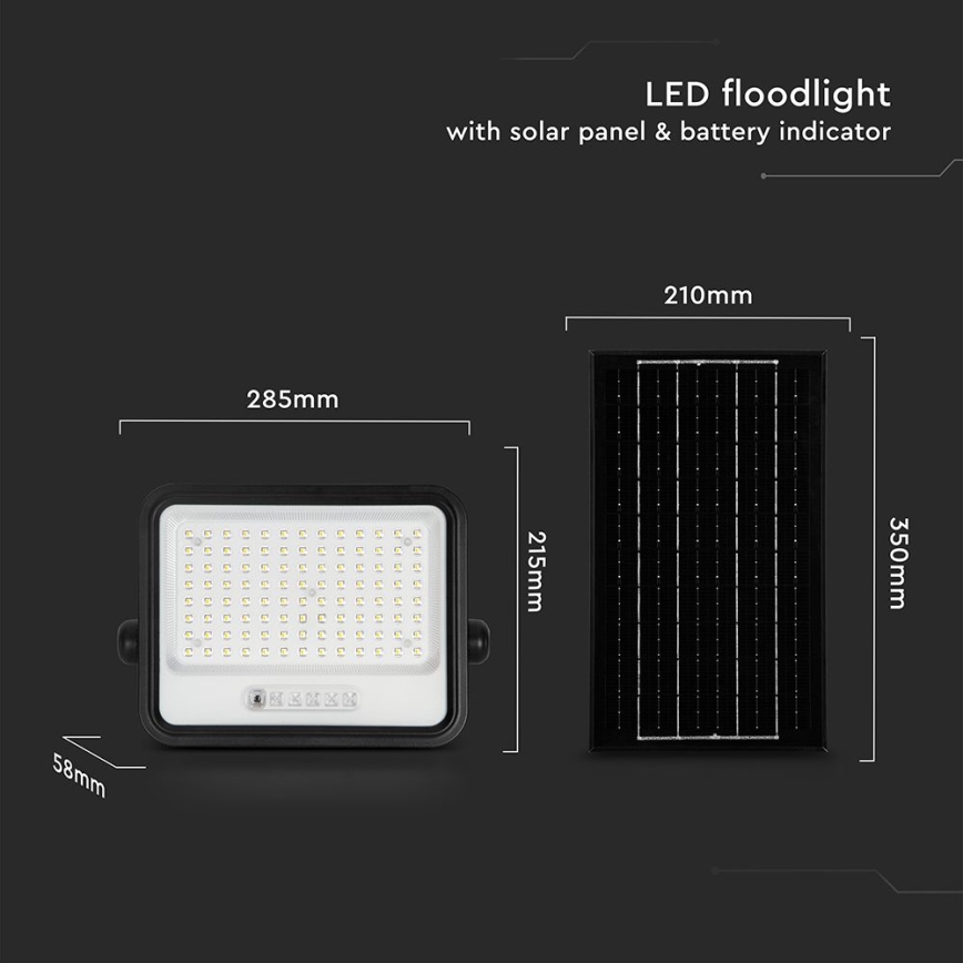 Dæmpbar LED-solcelleprojektør LED/200W/3,2V 2000-8000K IP65 10000 mAh sort + fjernbetjening