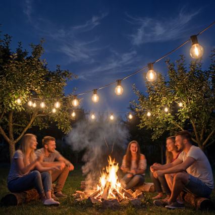 LED dæmpbar udendørs dekorativ lyskæde 36xE12/1W/24/230V 22,35 m IP65 sort + fjernbetjening