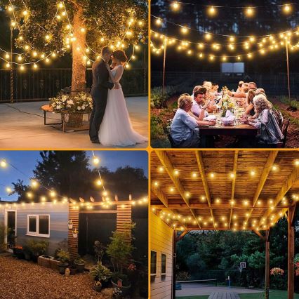 LED dæmpbar udendørs dekorativ lyskæde 25xE12/1W/24/230V 17,5 m IP65 sort + fjernbetjening