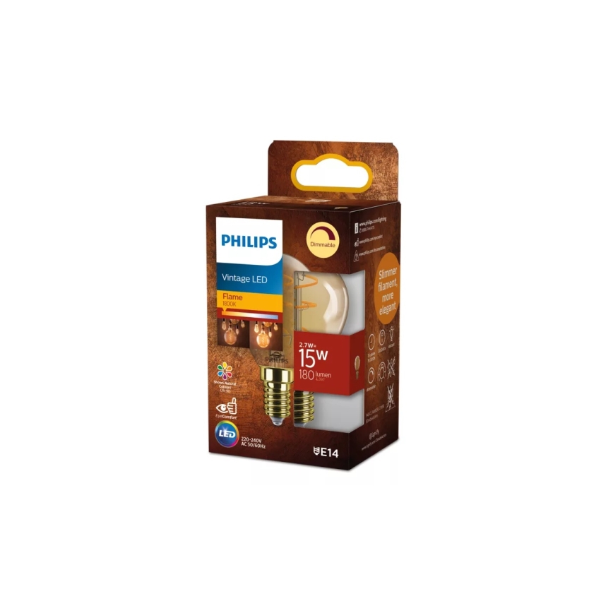 Dæmpbar Philips VINTAGE LED-pære P45 E14 2,7W/230V 1800K