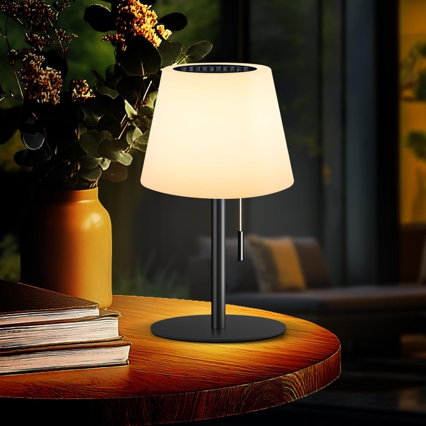 Dæmpbar solcellelampe LED/2W/5V USB 1200 mAh IP44 hvid/sort