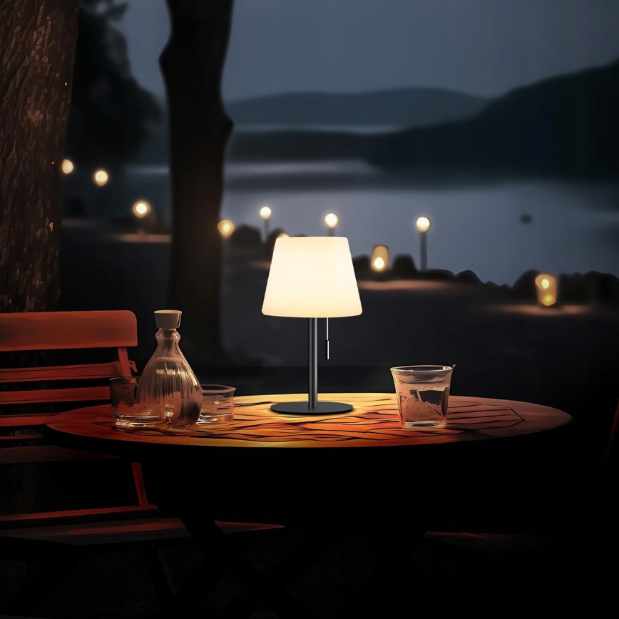 Dæmpbar solcellelampe LED/2W/5V USB 1200 mAh IP44 hvid/sort