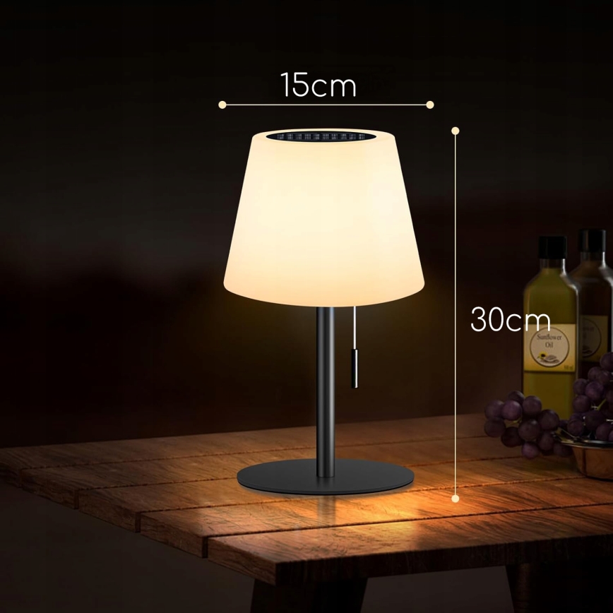 Dæmpbar solcellelampe LED/2W/5V USB 1200 mAh IP44 hvid/sort