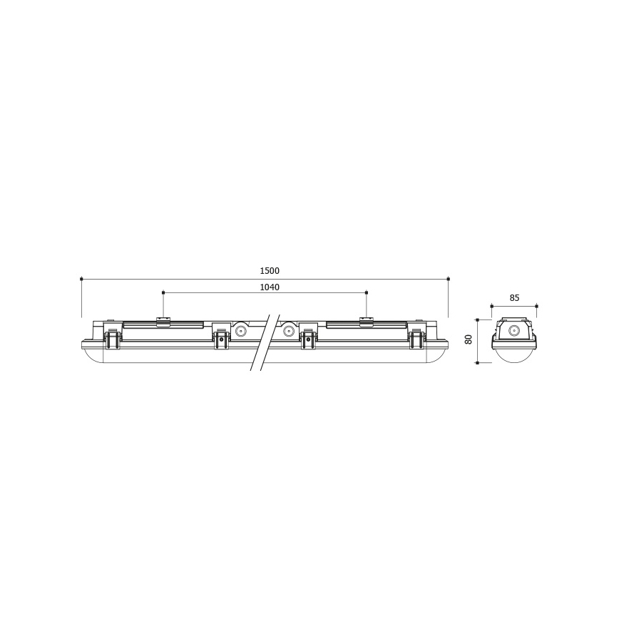 Dæmpbart LED-teknisk armatur 35/44/53/60 W, 230 V, IP66, 150 cm