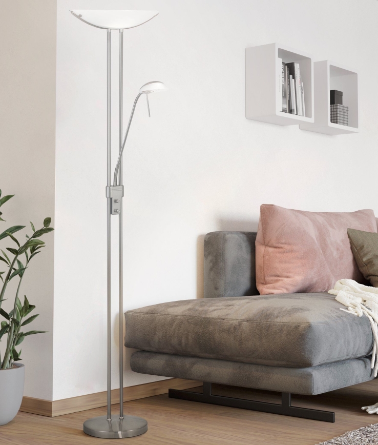Eglo 25869 - Gulvlampe dæmpbar BAYA 1xR7s/230W/230V + 1xG9/33W mat krom