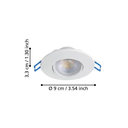 Eglo - Sæt med 3 LED-indbygningsspots LED/4,9W/230V 2700/4000/6500K Ø 9 cm hvid
