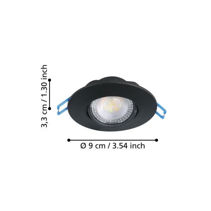 Eglo - Sæt med 3x LED-indbygningsspots LED/4,9W/230V 2700/4000/6500K Ø 9 cm sort