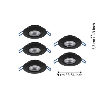 Eglo - Sæt 5x LED indbygningsspot LED/4,9W/230V 2700/4000/6500K Ø 9 cm sort
