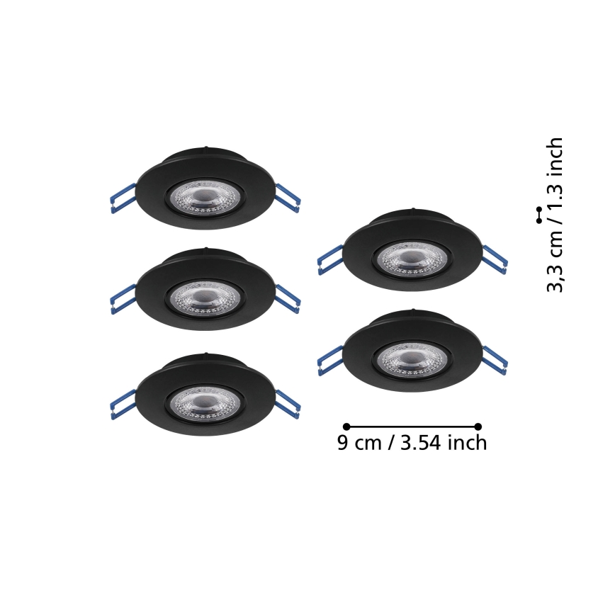 Eglo - Sæt 5x LED indbygningsspot LED/4,9W/230V 2700/4000/6500K Ø 9 cm sort