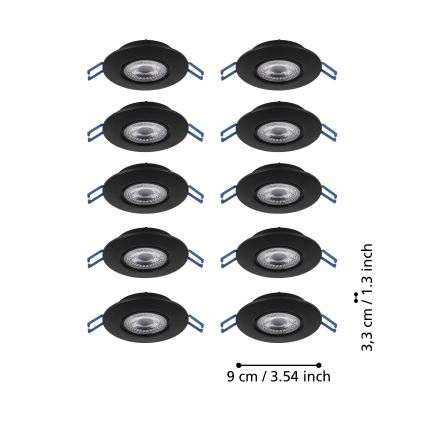 Eglo - SÆT 10x LED indbygningsspot LED/4,9W/230V 2700/4000/6500K Ø 9 cm sort