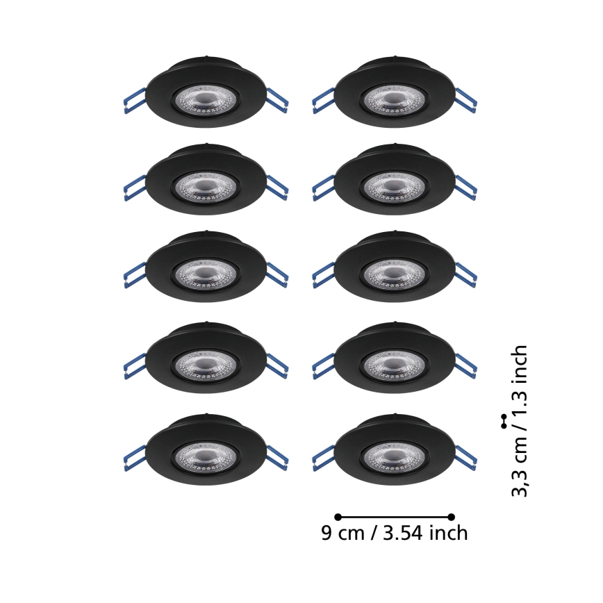 Eglo - SÆT 10x LED indbygningsspot LED/4,9W/230V 2700/4000/6500K Ø 9 cm sort