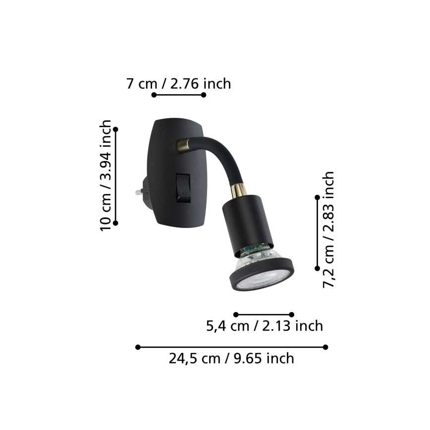 Eglo - LED stikkontaktlampe 1xGU10/4,5W/230V sort