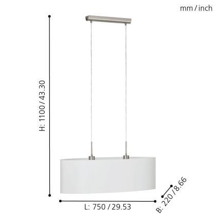 Eglo - Loftlampe med ledning 2xE27/60W/230V