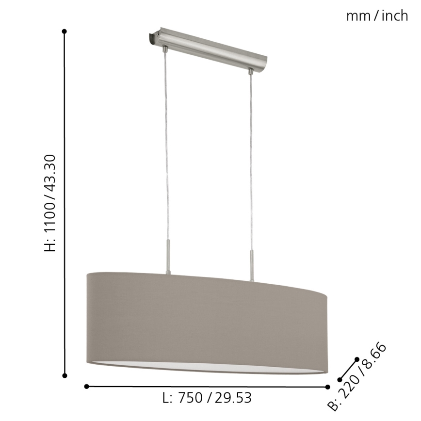 Eglo - Loftlampe på ledning 2xE27/60W/230V taupe