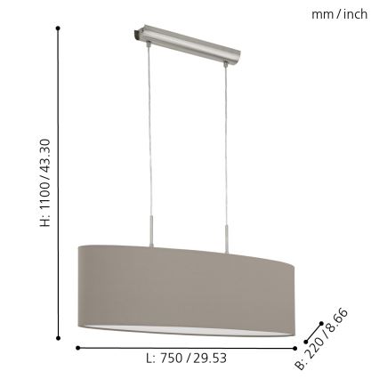 Eglo - Pendel 2xE27/60W/230V taupe